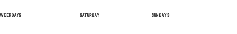 operating hours and Classes Weekdays Open hours 6 am to 6 pm, Saturday open hours 7 am- 2pm, Sunday's closed Private, duet and trio sessions are booked by appointment Group class Timetable: (see e-brochure)